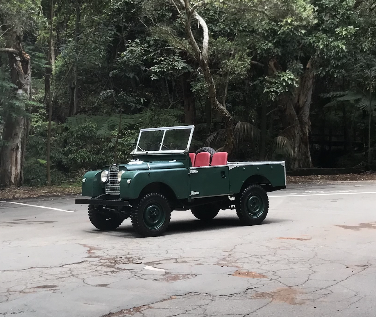 Classic green Land Rover Series I in the bush