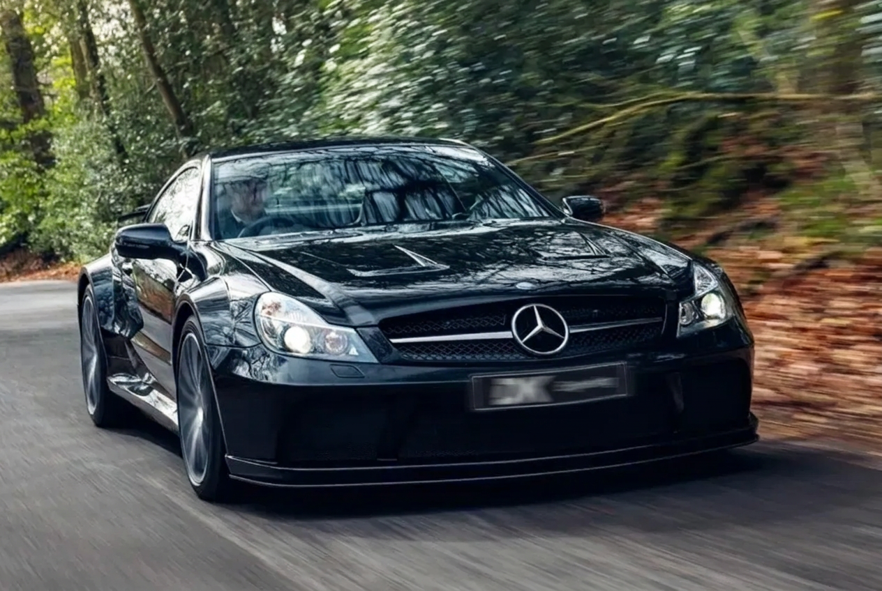 Black Mercedes-Benz SL Black Series on a forest road