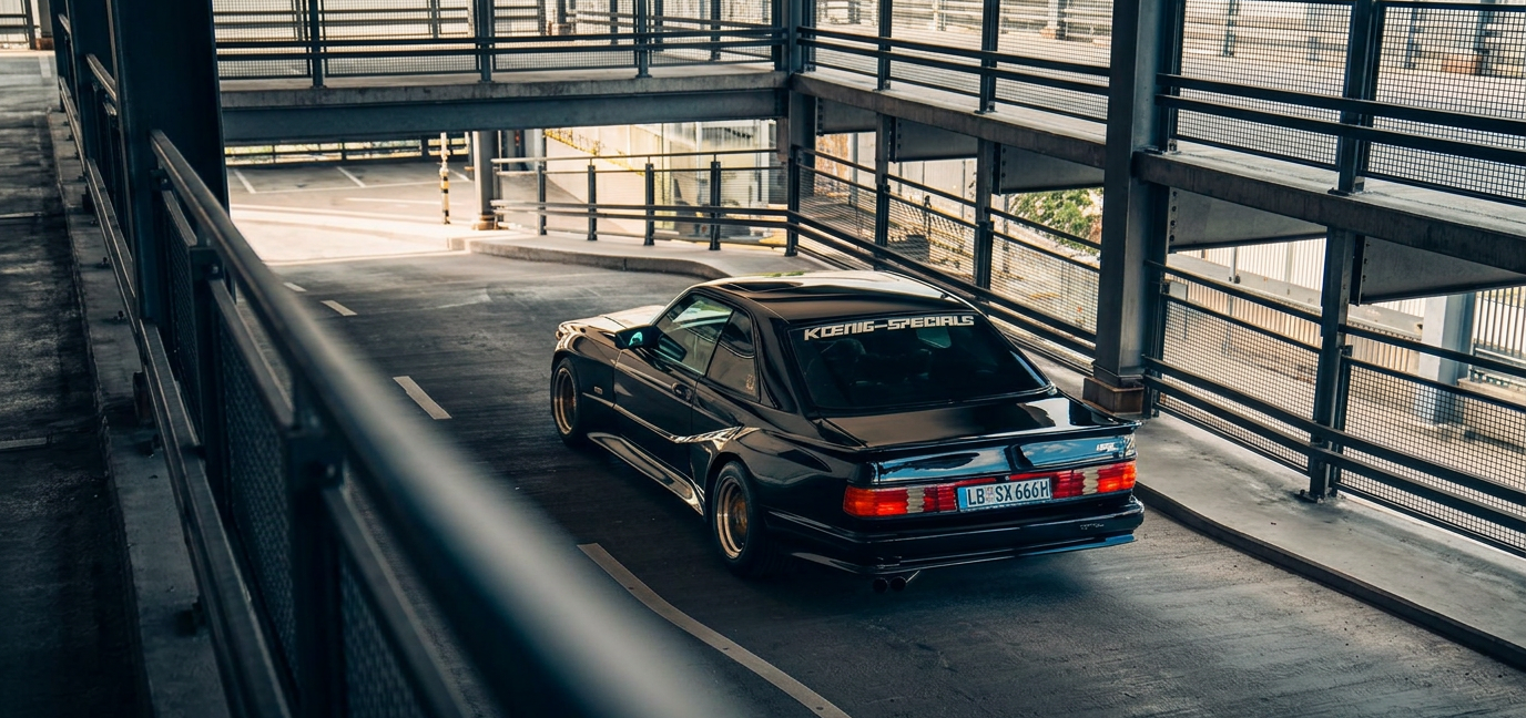 Black Koenig Specials Mercedes 500 SEC photographed for a Garage Culture listing