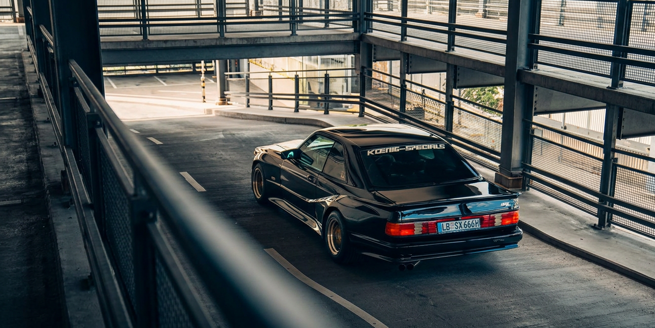 Black Koenig Specials Mercedes 500 SEC photographed for a Garage Culture listing
